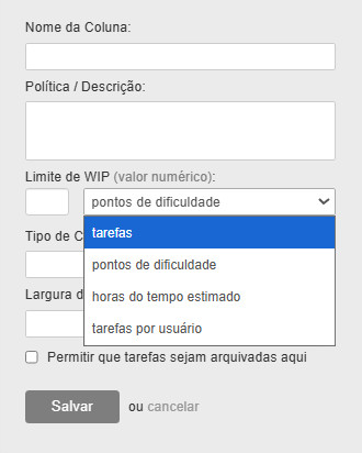 Tipos de limite de trabalho em andamento (WIP) no Kanban Tool