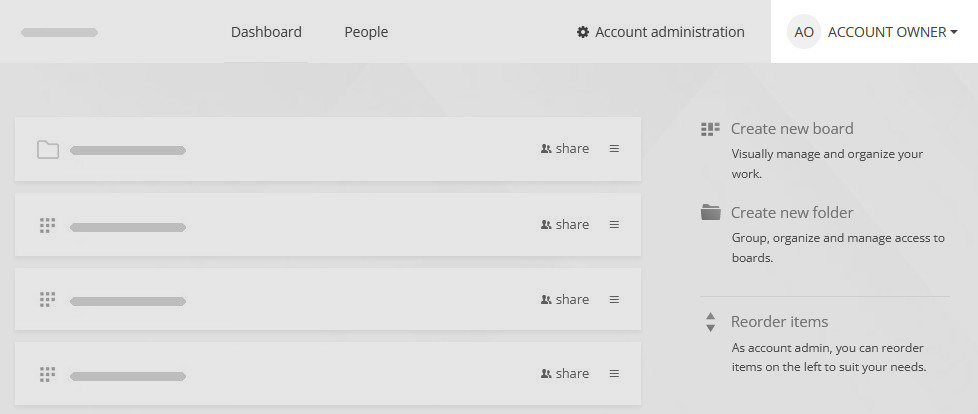 Account owner dashboard Dashboard contents for an account owner