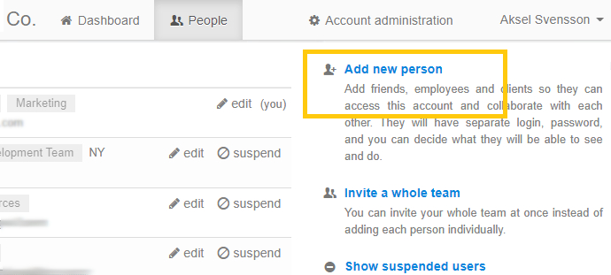 Adding users through People tab