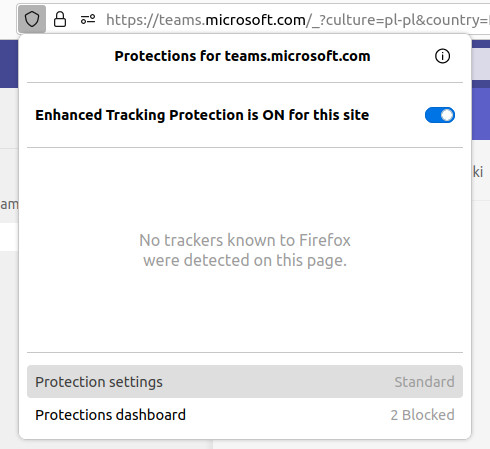 Accessing protection settings in Firefox