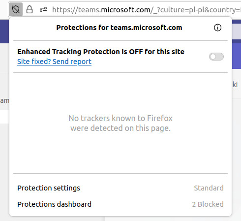 Disabling enhanced tracking protection in Firefox