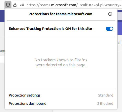 Opening the cookies protection shield in Firefox