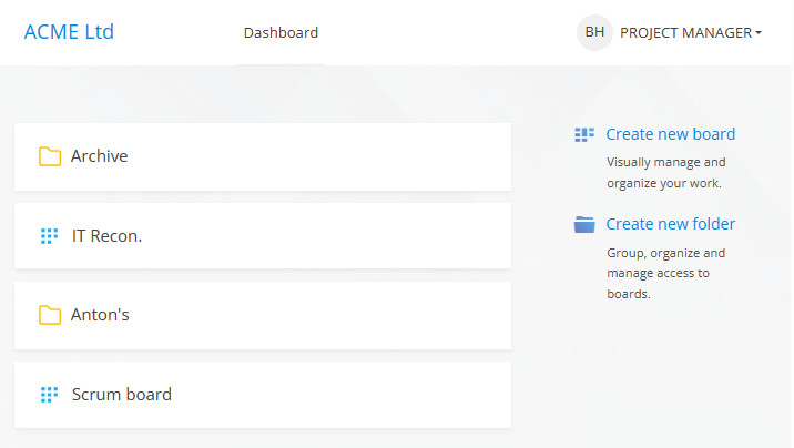 A Kanban Tool project manager's dashboard view