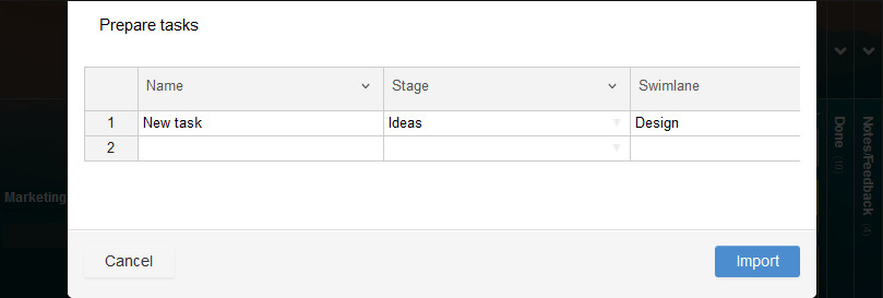 Importing new task from a spreadsheet