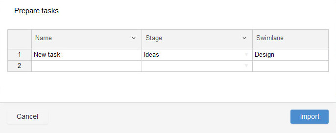 Importing new task from a spreadsheet