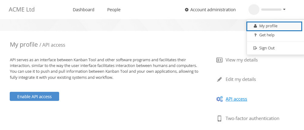 Enabling API access from My Profile