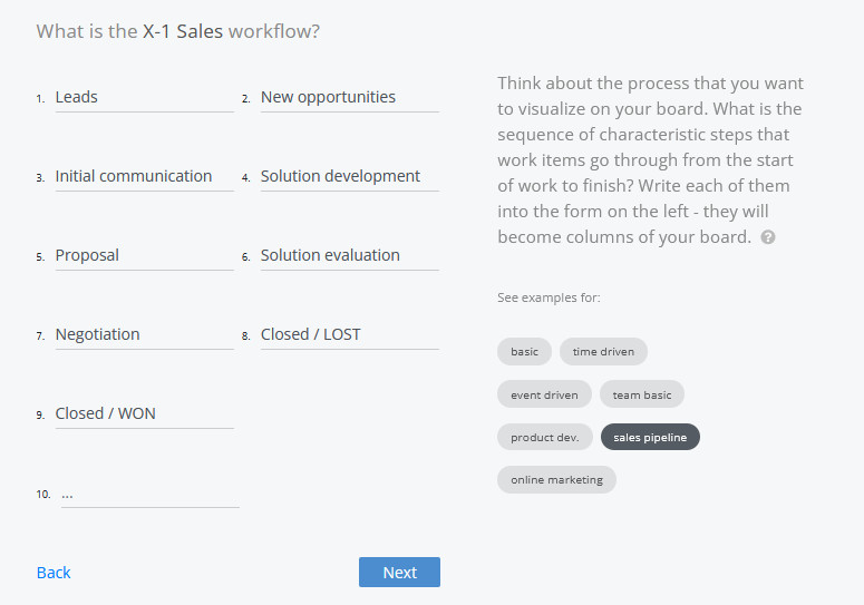 Defining workflow stages through a ready-made template