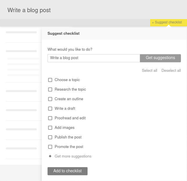 AI Assistant - Checklist suggestions