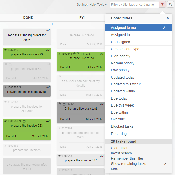 Kanban Board Filter by Assigned To Me