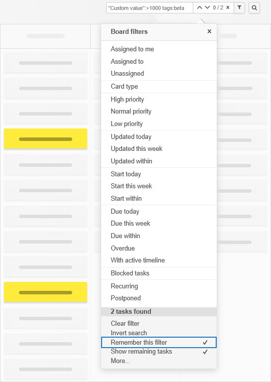 Save custom board filters Saving custom board filters to automatically apply upon entering the board