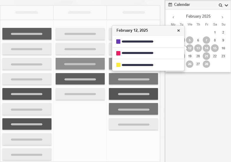 The Calendar Widget on a Kanban Tool board