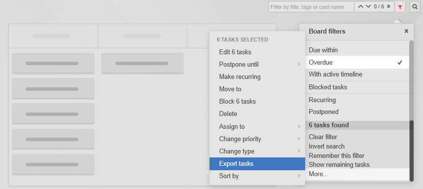 Export task selection Exporting a selection of tasks