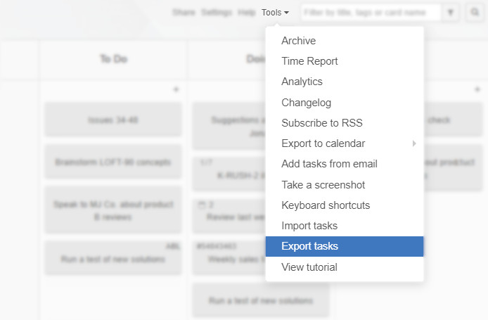 Export tasks to a spreadsheet