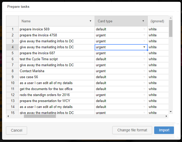 Import Tasks - Choose Data Type