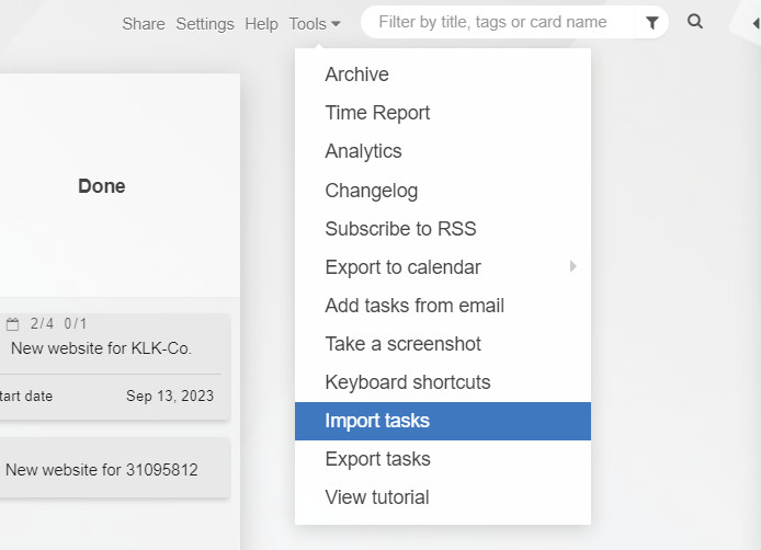 Tools - Import Tasks