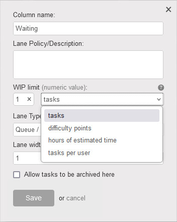 WIP limit types in Kanban Tool