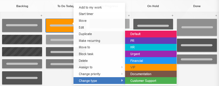 Previewing card types under the change type option