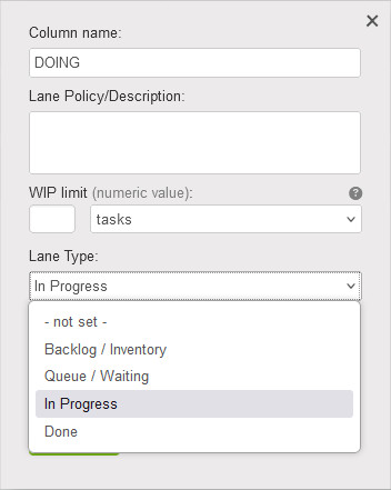 Lane types in Kanban Tool