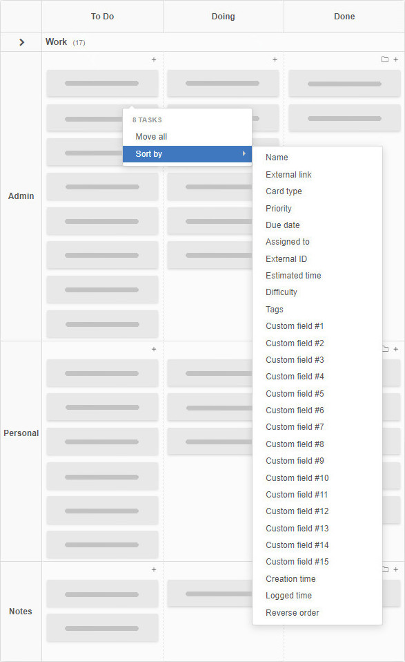 Sort Cards in a Column