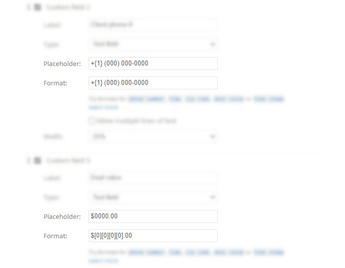 Custom data format settings