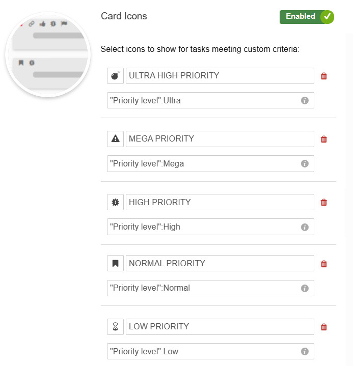 Custom Card Icons setup for the custom priority field