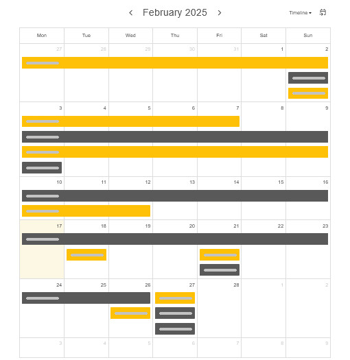 The large calendar widget - a timeline view