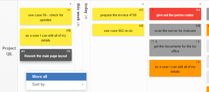 Kanban cards move all feature
