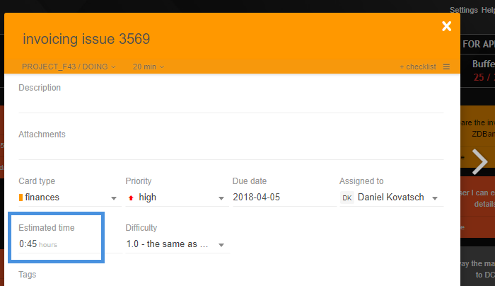 Time Estimate on Card