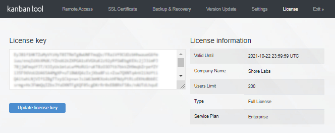 How to apply a new License Key to the On-Site installation?