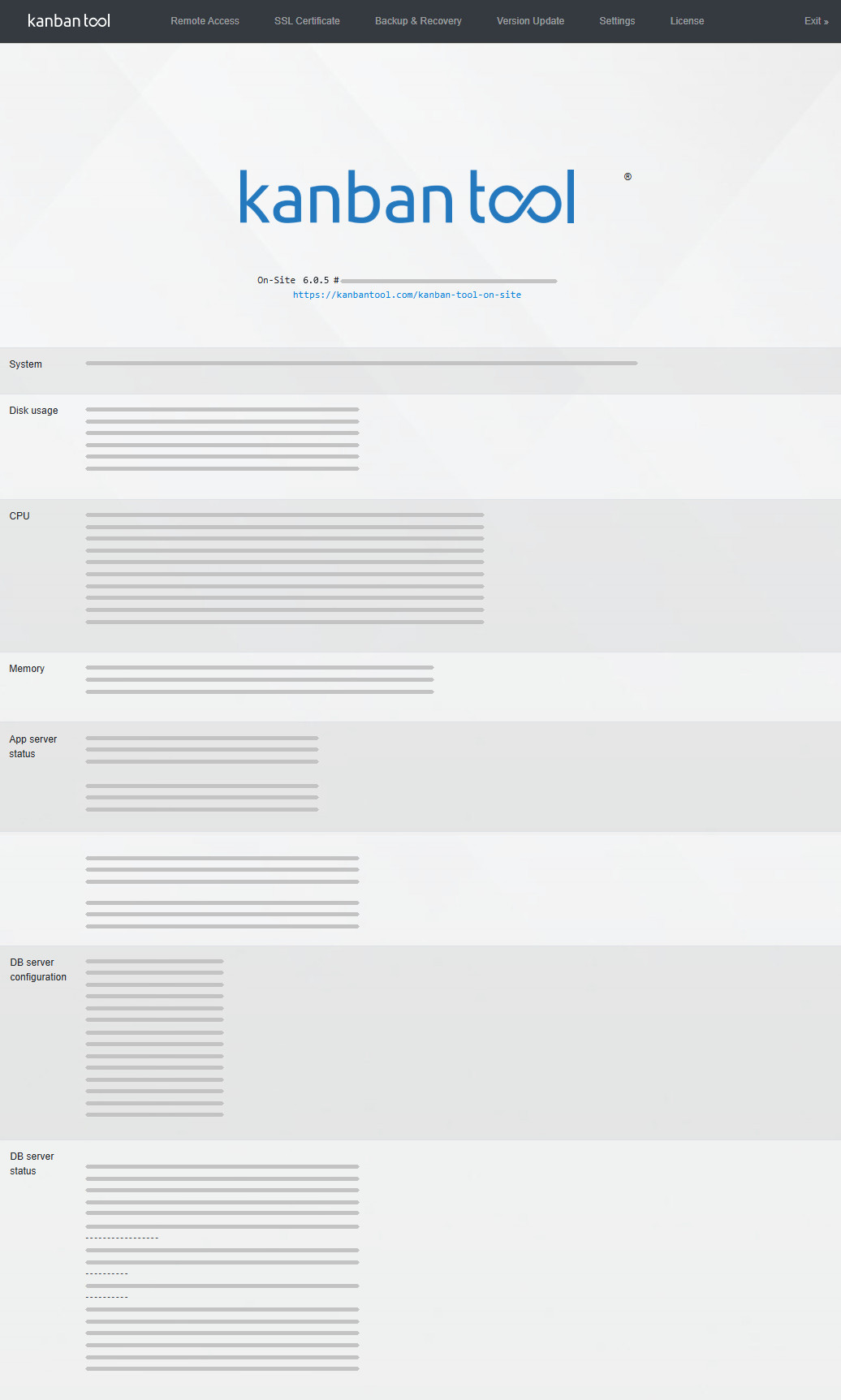 Página de configuración de Kanban Tool On-Site