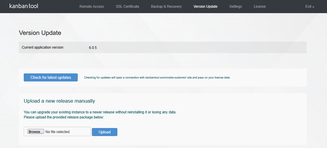 Actualización de la versión Kanban Tool On-Site