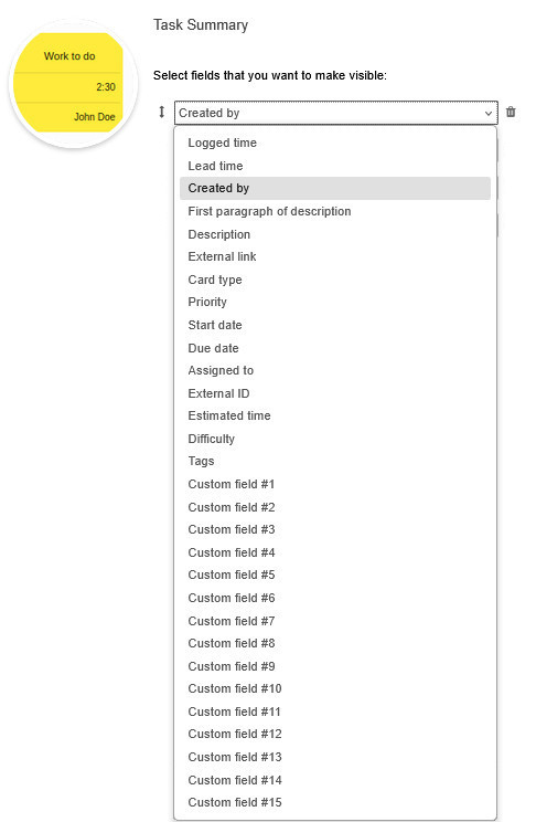 The Task Summary power-up settings The Task Summary power-up settings