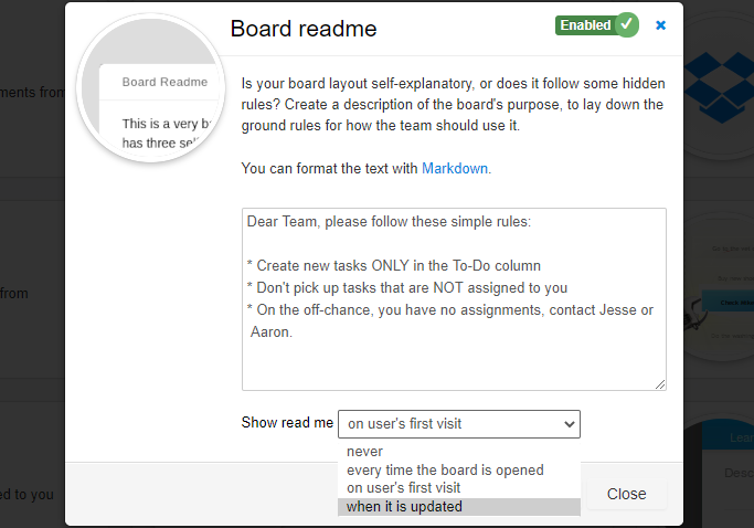 Board Readme Power-Up - Settings