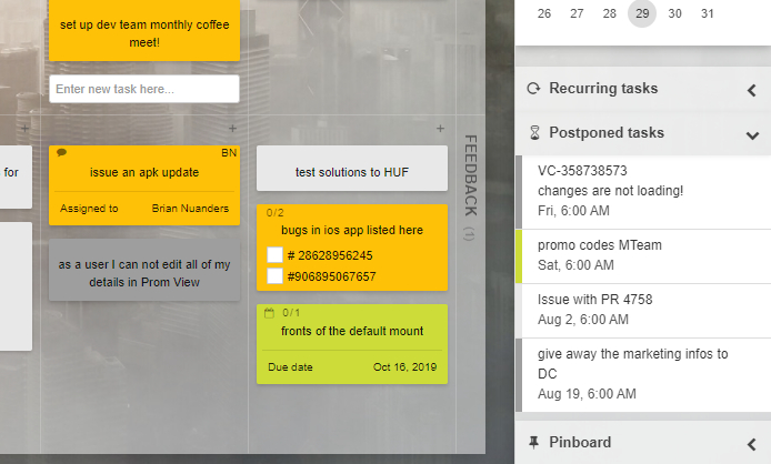 Postponed Tasks Widget