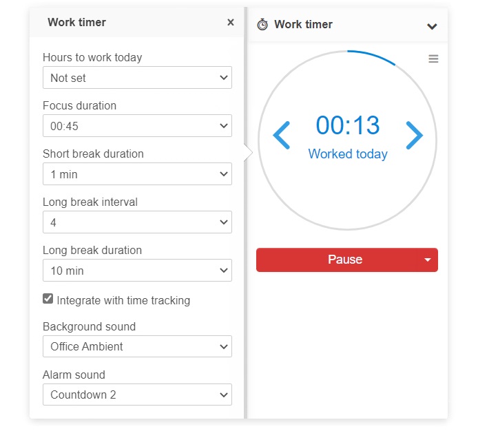 The Work Timer settings