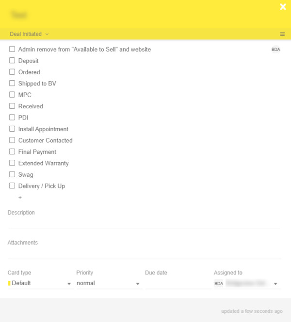 Boat sale checklist inside a Kanban card